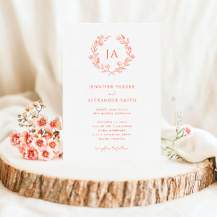  Peach Monogram Wedding Invitation