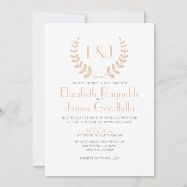 Peach Monogram Wedding Invitations (Front)