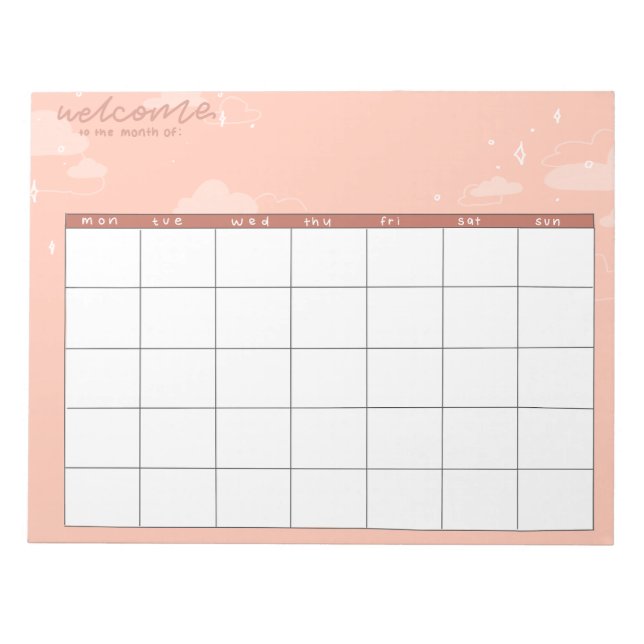 Peach Monthly Tracker Notepad (Front)