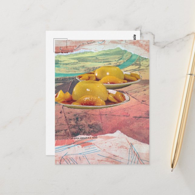Peach Mountains Surreal Collage Postcard (Front/Back In Situ)