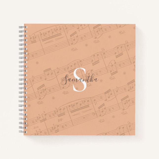 Peach Music Sheet Monogram  Notebook (Front)