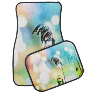 Peach N Turquoise Grass Sparkle Car Mats