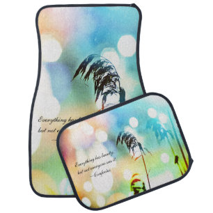 Peach N Turquoise Grass Sparkle/Quote Car Mats