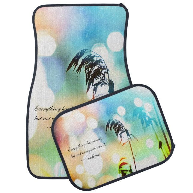 Peach N Turquoise Grass Sparkle/Quote Car Mats (Set)