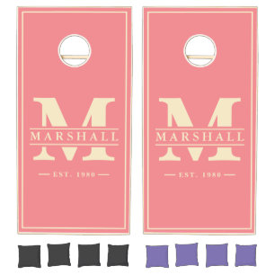 Peach Name & Initial Overlay Cornhole Set