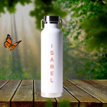Peach name white water bottle<br><div class="desc">White background.  Personalize and add your name.  Peach colored letters.</div>