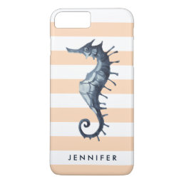 Peach Nautical Seahorse personalized monogram iPhone 8 Plus/7 Plus Case