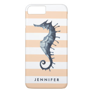 Peach Nautical Seahorse personalized monogram iPhone 8 Plus/7 Plus Case