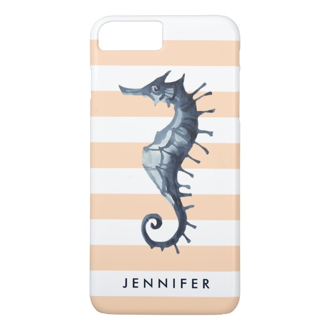 Peach Nautical Seahorse personalized monogram Case-Mate iPhone Case (Back)