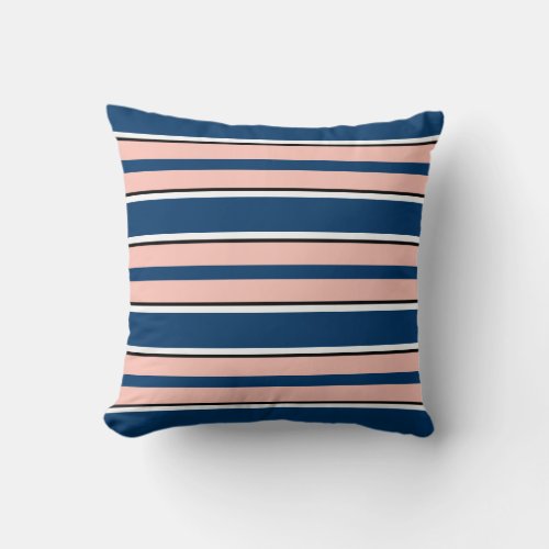 Peach  Navy Stripes 2 Throw Pillow