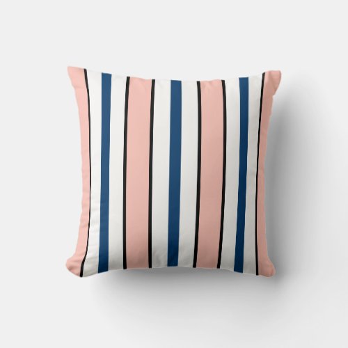 Peach  Navy Stripes Throw Pillow