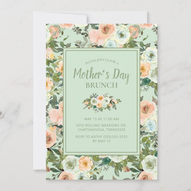 Peach Neo Mint Dusty Blue Floral Mother's Day Invitation (Front)