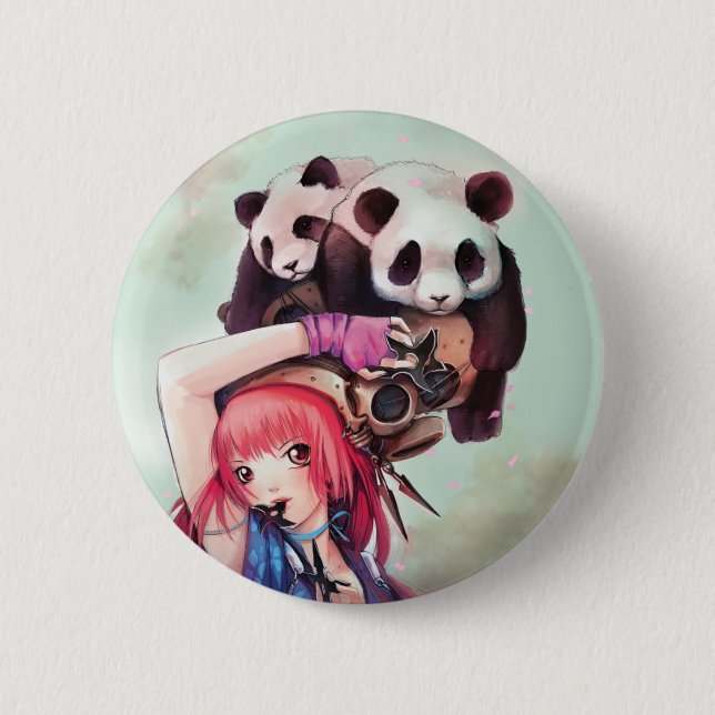 Peach Ninja Pandas Button (Front)