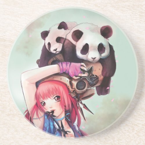 Peach Ninja Pandas Coaster