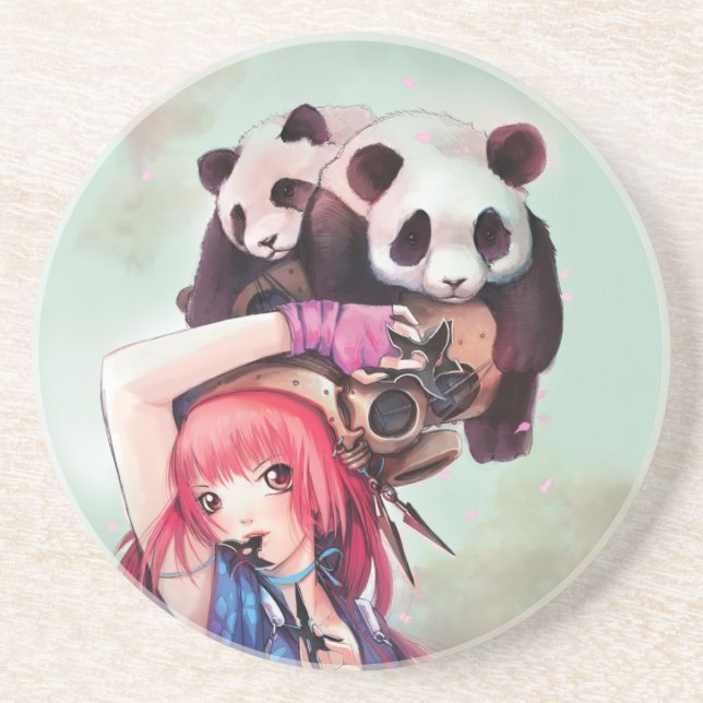 Peach Ninja Pandas Coaster (Front)