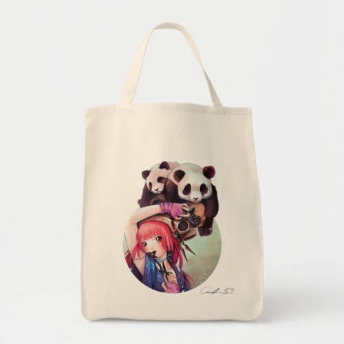 Peach Ninja Pandas Grocery Tote