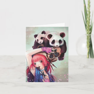 Peach Ninja Pandas Note Card