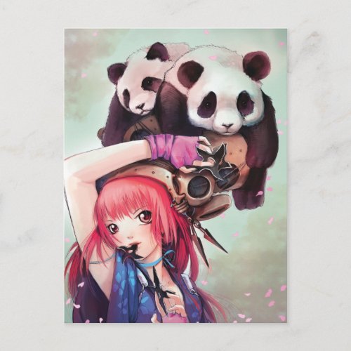 Peach Ninja Pandas Postcard