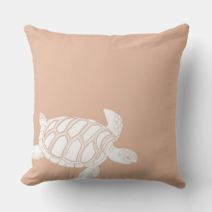 Peach Ocean Beach Sea Turtle Throw Pillow