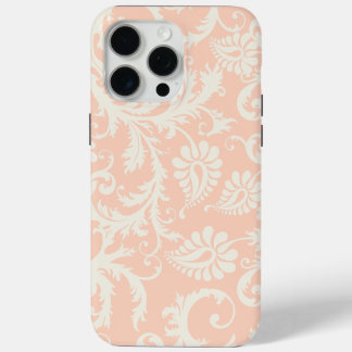 Peach & Off White Damask Floral Pattern iPhone 15 Pro Max Case