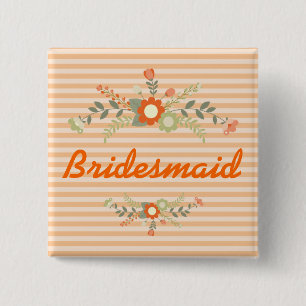 Peach & Olive Green Floral Wedding Bridesmaid Button