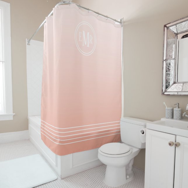 Peach Ombre Monogrammed Shower Curtain (In Situ)