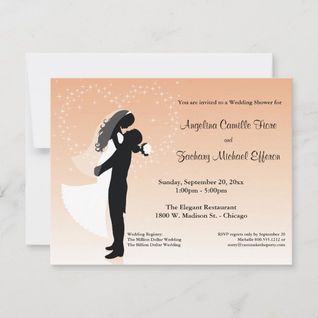 Peach Ombre Silhouette Formal Shower Invitation (Front)