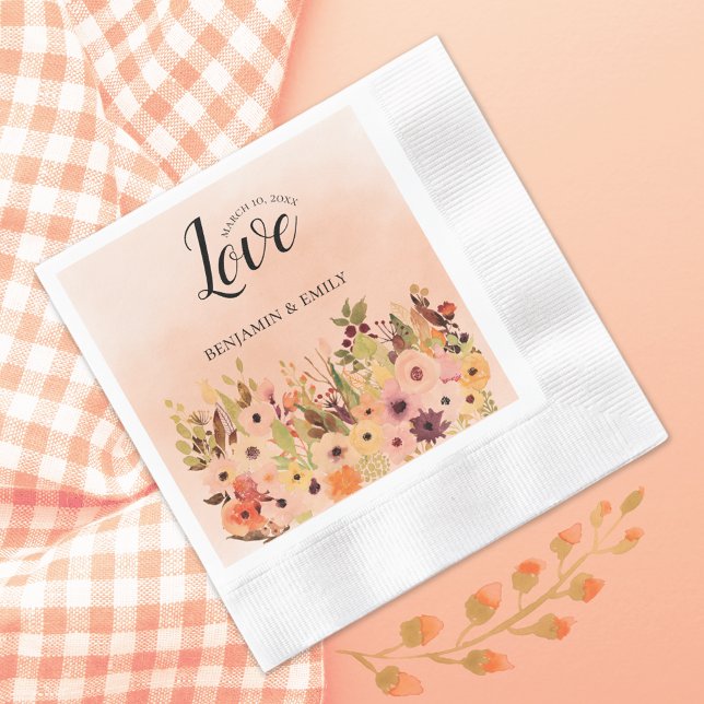 Peach Ombre Watercolor Garden Wedding Napkins (Creator Uploaded)