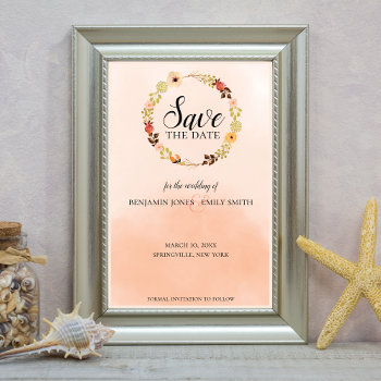 Peach Ombre Wreath Wedding Save The Date by mangomoonstudio at Zazzle