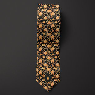 Peach on Black Floral Neck Tie