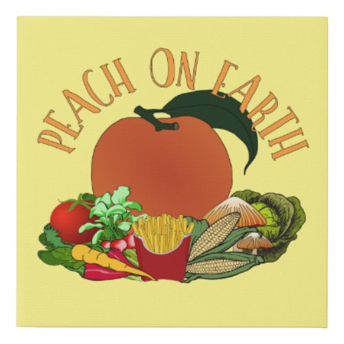 Peach on Earth Funny Christmas Pun Faux Canvas Print