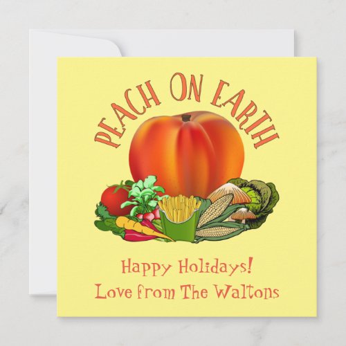 Peach on Earth Funny Christmas Pun Holiday Card