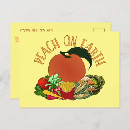 Peach on Earth Funny Christmas Pun Holiday Postcard