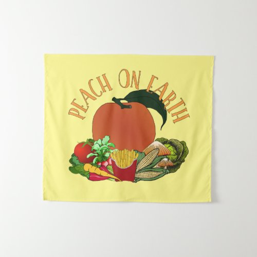 Peach on Earth Funny Christmas Pun Tapestry