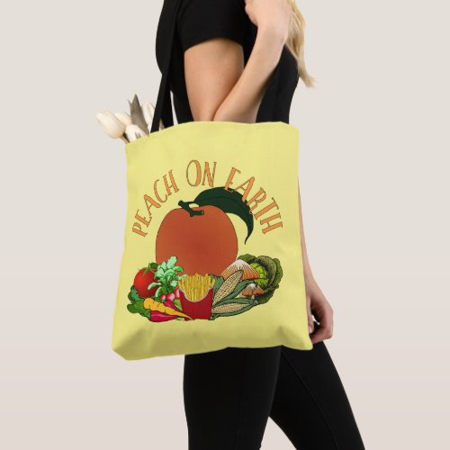 Peach on Earth Funny Christmas Pun Tote Bag