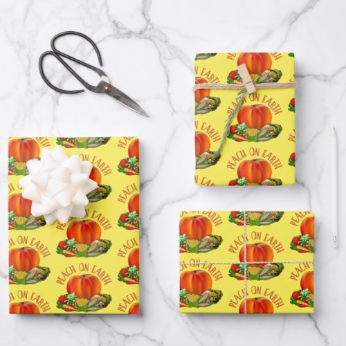 Peach on Earth Funny Christmas Wrapping Paper Sheets