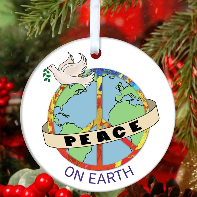 Peach on Earth Globe Peace Dove Ceramic Ornament (Creator Uploaded)