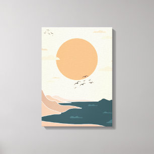 Peach Orange and Teal Illustrated Canvas Print