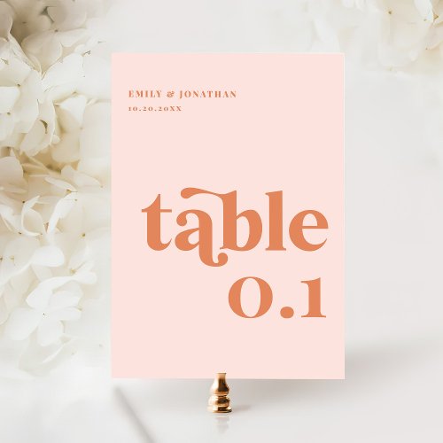 Peach Orange Boho Disco Wedding Table Number