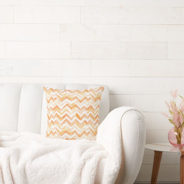 Peach Orange Chevron Stripes Throw Pillow (Couch)