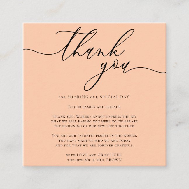 Peach Orange Custom Photo Thank You Enclosure Card
