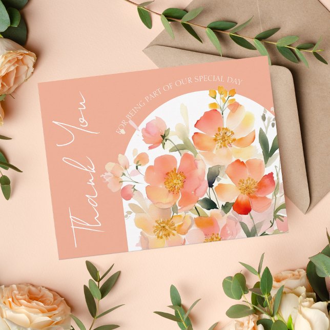 Peach Orange Floral Arch Wedding Thank You (Creator Uploaded)