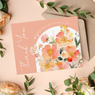 Peach Orange Floral Arch Wedding Thank You Card