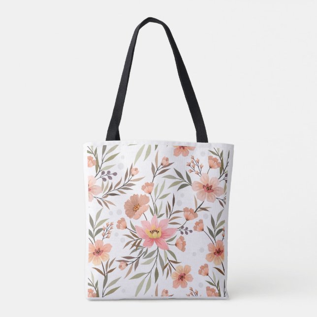 Peach Orange Floral Botanical Pattern Shoulder  Tote Bag (Back)