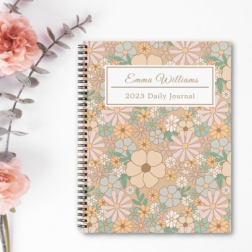 Peach Orange Floral  Elegant Spiral Notebook