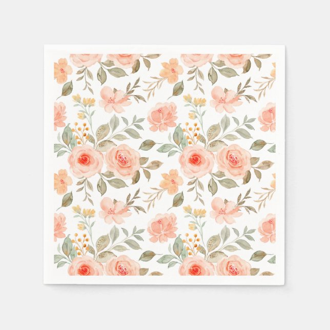 Peach Orange Floral Napkins (Front)