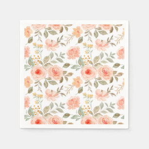 Peach Orange Floral Paper Napkins, Botanical Party Napkins