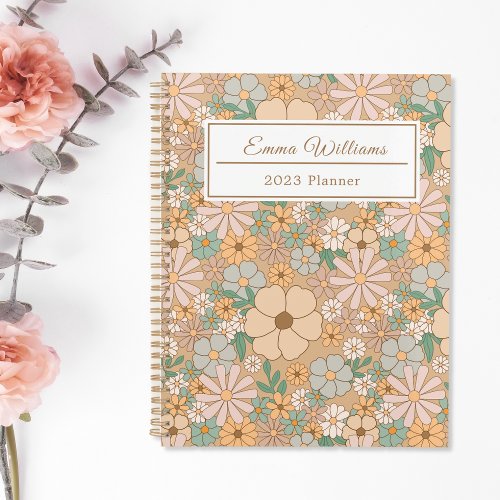 Peach Orange Floral  Personalized Spiral Planner