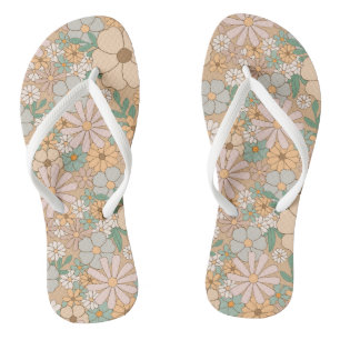 Peach Orange Floral Sandals Slippers Flip Flops