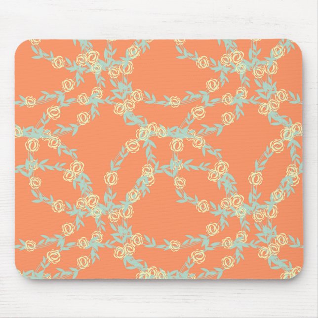 Peach Orange Floral Seamless Pattern Mouse Pad (Front)